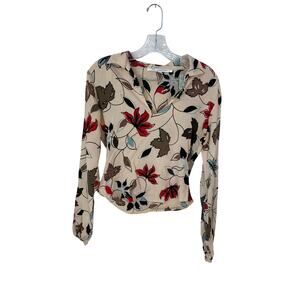 Diane Von Furstenberg Long Sleeve Floral V Neck Blouse Size 8